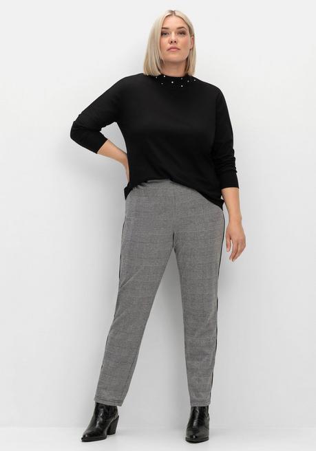 Sheego Langarmshirt Mit Stehkragen Und Glitzerdetails - Schwarz Sheego