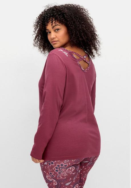 Sheego By Joe Browns Langarmshirt Mit Stickerei Und Zierbändern Hinten - Weinrot Sheego