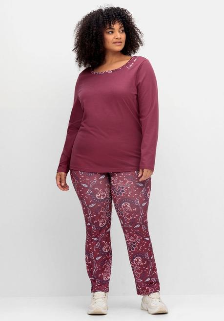 Sheego By Joe Browns Langarmshirt Mit Stickerei Und Zierbändern Hinten - Weinrot Sheego