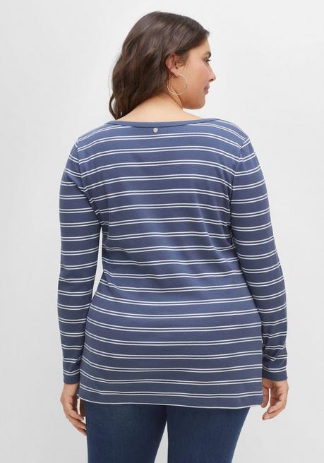Sheego Langarmshirt Mit Streifen, In Rippqualität - Indigo-weiß Sheego