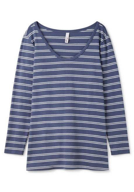 Sheego Langarmshirt Mit Streifen, In Rippqualität - Indigo-weiß Sheego