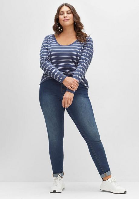 Sheego Langarmshirt Mit Streifen, In Rippqualität - Indigo-weiß Sheego