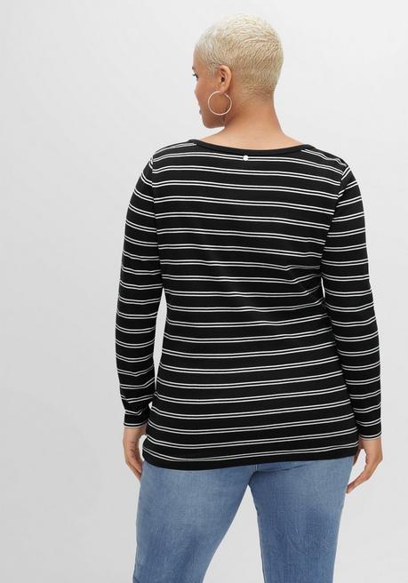 Sheego Langarmshirt Mit Streifen, In Rippqualität - Schwarz-weiß Sheego