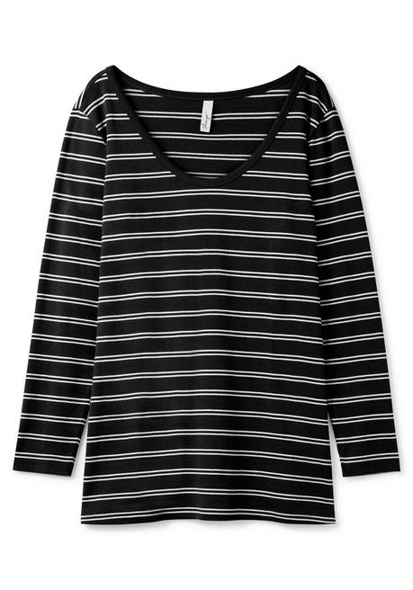Sheego Langarmshirt Mit Streifen, In Rippqualität - Schwarz-weiß Sheego