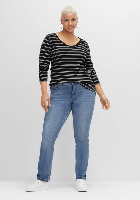 Sheego Langarmshirt Mit Streifen, In Rippqualität - Schwarz-weiß Sheego