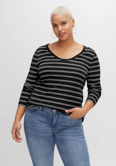 Sheego Langarmshirt Mit Streifen, In Rippqualität - Schwarz-weiß Sheego