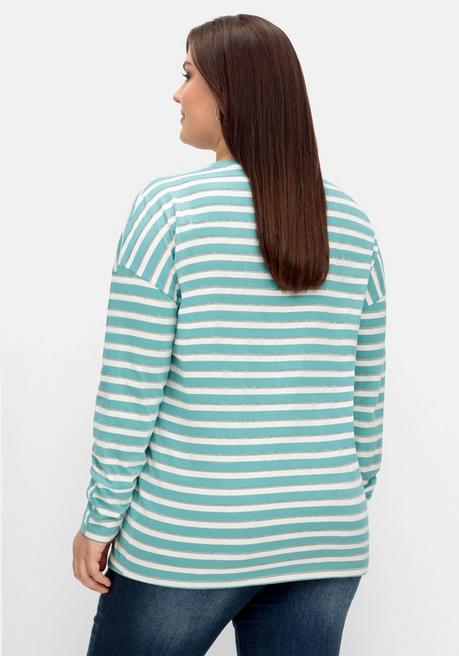 Sheego Langarmshirt Mit Streifen Und Effektgarn - Aqua Gestreift Sheego