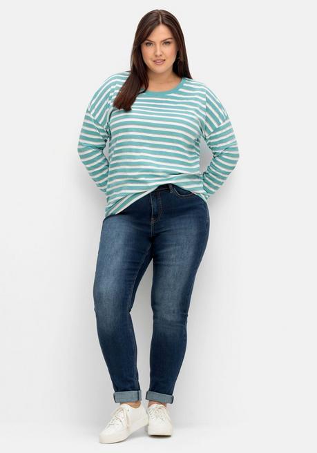 Sheego Langarmshirt Mit Streifen Und Effektgarn - Aqua Gestreift Sheego