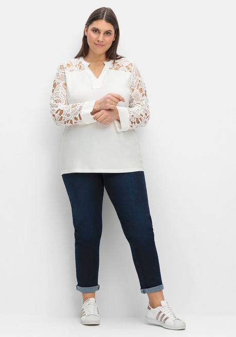 Creation L Langarmshirt Mit Transparenter Spitze - Weiß Sheego