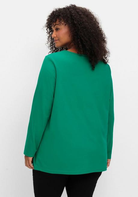 Sheego Langarmshirt Mit V-Ausschnitt Und Leichter A-Linie - Grün Sheego