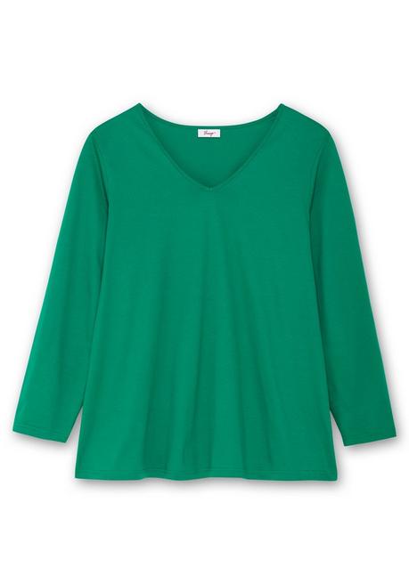 Sheego Langarmshirt Mit V-Ausschnitt Und Leichter A-Linie - Grün Sheego