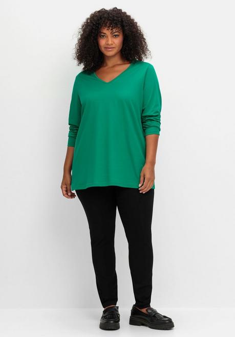Sheego Langarmshirt Mit V-Ausschnitt Und Leichter A-Linie - Grün Sheego