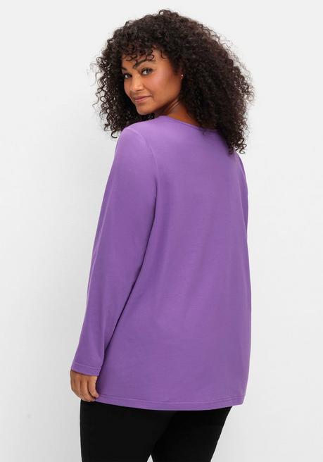 Sheego Langarmshirt Mit V-Ausschnitt Und Leichter A-Linie - Lila Sheego