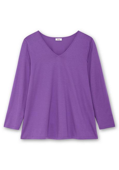 Sheego Langarmshirt Mit V-Ausschnitt Und Leichter A-Linie - Lila Sheego