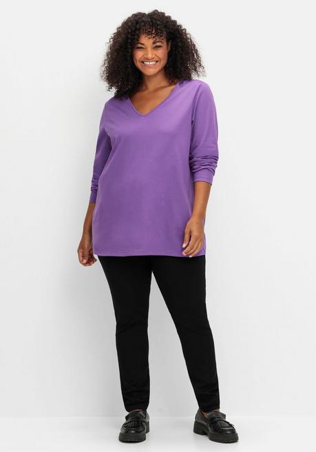 Sheego Langarmshirt Mit V-Ausschnitt Und Leichter A-Linie - Lila Sheego