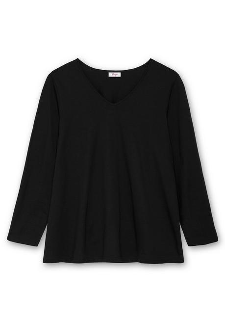 Sheego Langarmshirt Mit V-Ausschnitt Und Leichter A-Linie - Schwarz Sheego