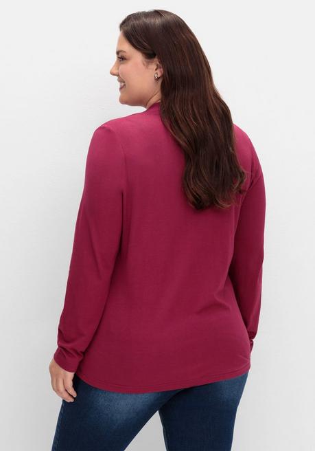Sheego Langarmshirt Mit V-Ausschnitt, Vorn Doppellagig - Beere Sheego