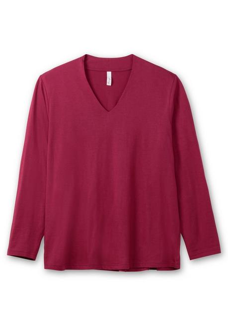 Sheego Langarmshirt Mit V-Ausschnitt, Vorn Doppellagig - Beere Sheego