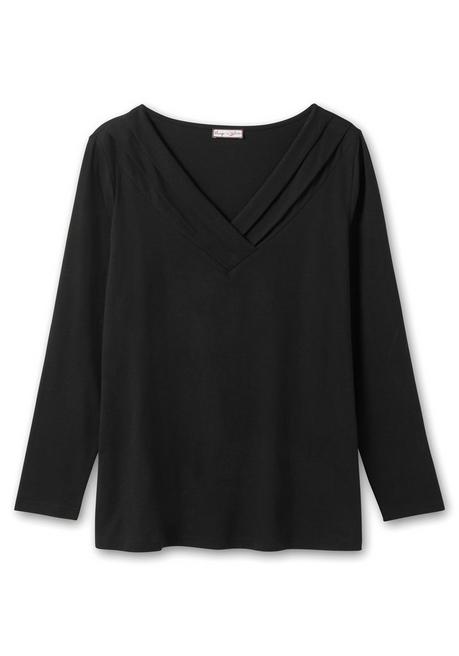 Sheego By Joe Browns Langarmshirt Mit Zierfalten Am V-Ausschnitt, A-Linie - Schwarz Sheego