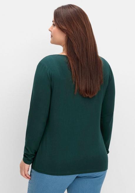 Sheego By Joe Browns Langarmshirt Mit Zierfalten Am V-Ausschnitt, A-Linie - Tiefgrün Sheego