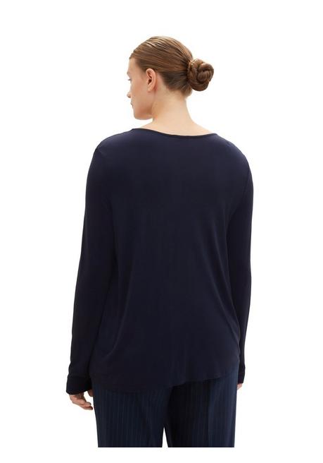 TOM TAILOR Plus Langarmshirt Mit Zipper Am V-Ausschnitt - Marine Sheego