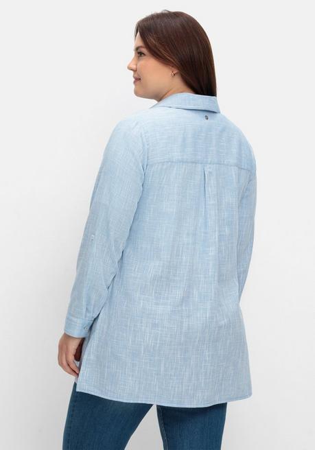 Sheego Lange Bluse Mit Krempelärmeln, In Leinenoptik - Blau Sheego