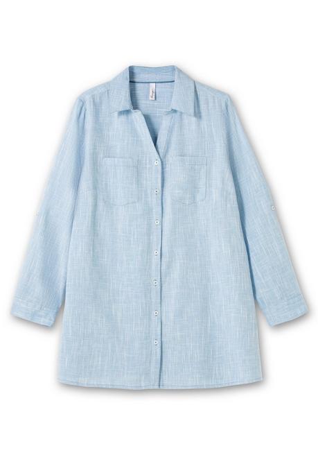 Sheego Lange Bluse Mit Krempelärmeln, In Leinenoptik - Blau Sheego