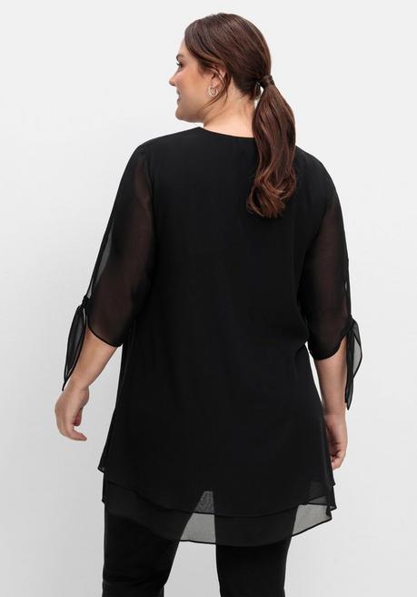 Sheego Lange Chiffontunika In Lagenoptik - Schwarz Sheego