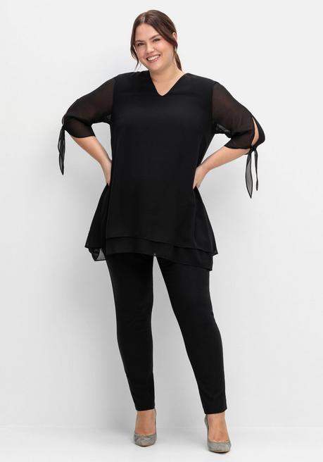 Sheego Lange Chiffontunika In Lagenoptik - Schwarz Sheego