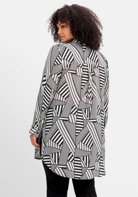 Sheego Lange Hemdbluse Mit Grafischem Muster - Schwarz-weiß Gemustert Sheego