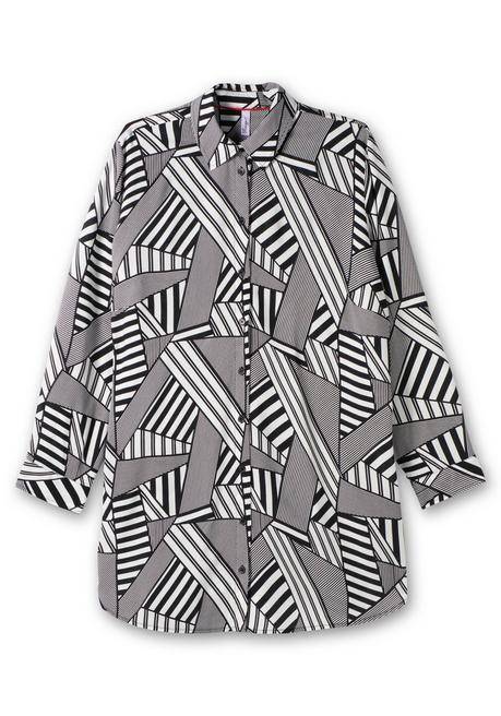 Sheego Lange Hemdbluse Mit Grafischem Muster - Schwarz-weiß Gemustert Sheego