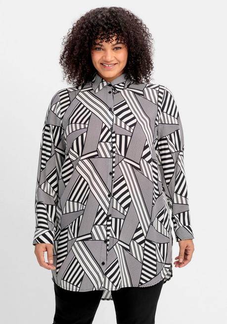 Sheego Lange Hemdbluse Mit Grafischem Muster - Schwarz-weiß Gemustert Sheego