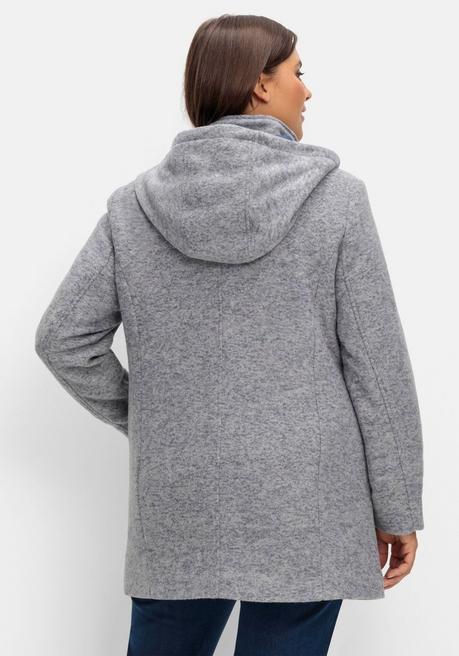 Sheego Lange Kapuzenjacke Mit Kontrastdetails - Grau Meliert Sheego