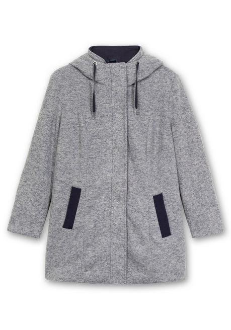 Sheego Lange Kapuzenjacke Mit Kontrastdetails - Grau Meliert Sheego