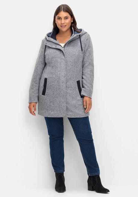 Sheego Lange Kapuzenjacke Mit Kontrastdetails - Grau Meliert Sheego