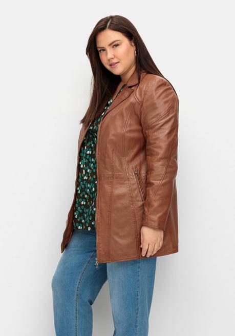 Sheego Lange Lederjacke Aus Lammnappa, Mit Reverskragen - Cognac Sheego