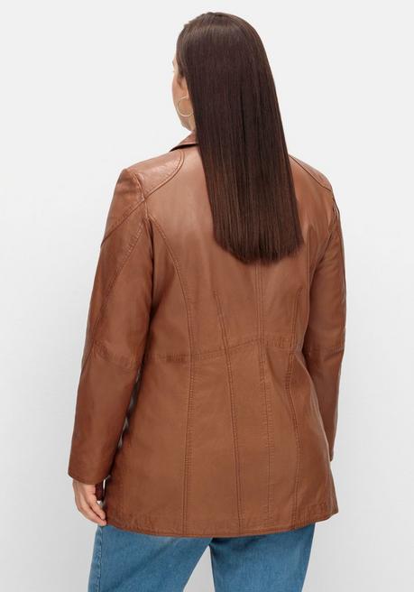 Sheego Lange Lederjacke Aus Lammnappa, Mit Reverskragen - Cognac Sheego