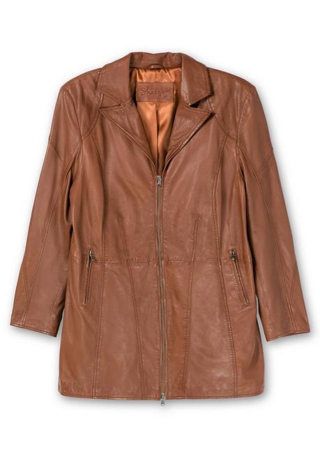 Sheego Lange Lederjacke Aus Lammnappa, Mit Reverskragen - Cognac Sheego
