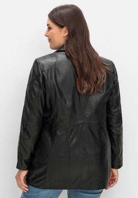 Sheego Lange Lederjacke Aus Lammnappa, Mit Reverskragen - Schwarz Sheego