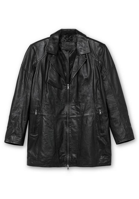 Sheego Lange Lederjacke Aus Lammnappa, Mit Reverskragen - Schwarz Sheego