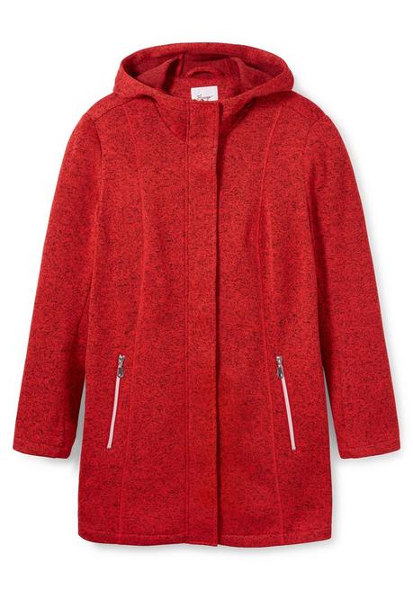 Sheego Lange Melierte Strickfleecejacke Mit Kapuze - Mohnrot Meliert Sheego