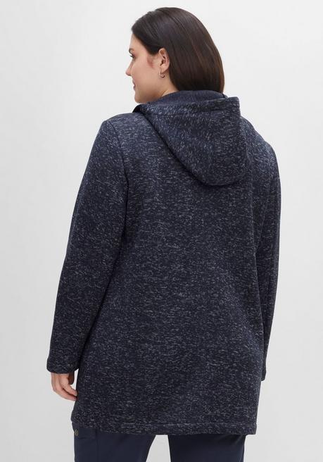Sheego Lange Melierte Strickfleecejacke Mit Kapuze - Nachtblau Meliert Sheego