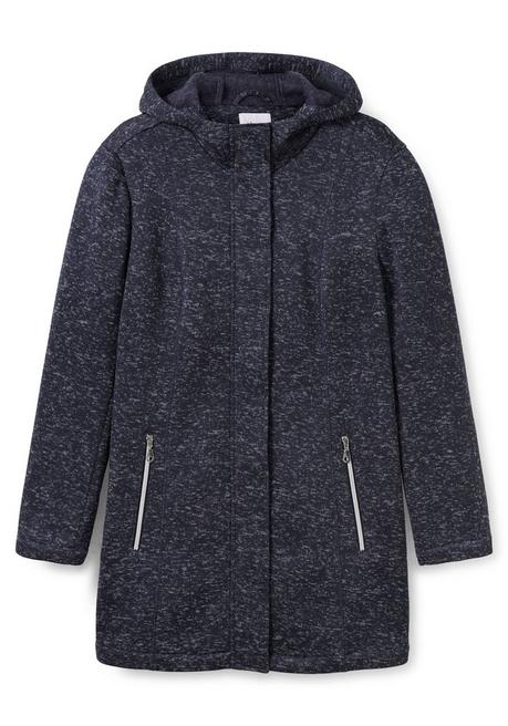 Sheego Lange Melierte Strickfleecejacke Mit Kapuze - Nachtblau Meliert Sheego