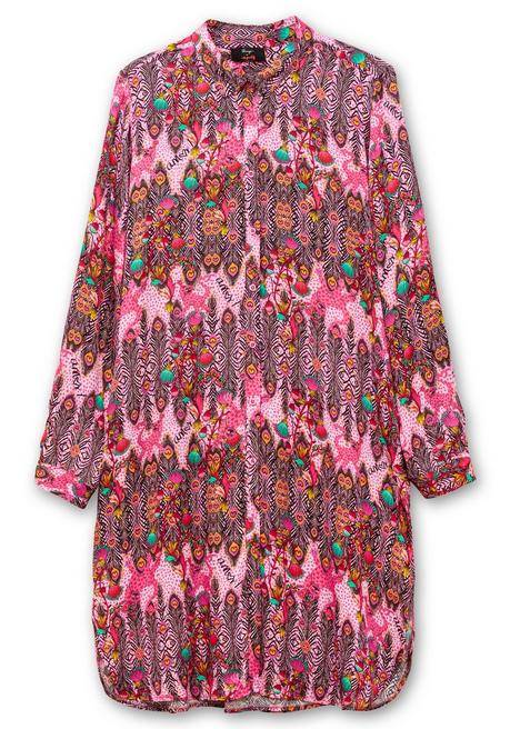 Sheego Loves Miss Goodlife Lange Satin-Hemdbluse Im Mustermix - Pink Gemustert Sheego