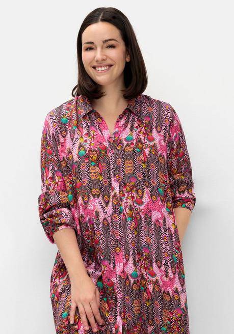 Sheego Loves Miss Goodlife Lange Satin-Hemdbluse Im Mustermix - Pink Gemustert Sheego