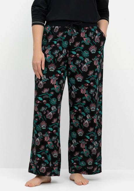 Sheego Lange Schlafhose Mit Paisleydruck Und Weitem Bein - Schwarz Bedruckt Sheego