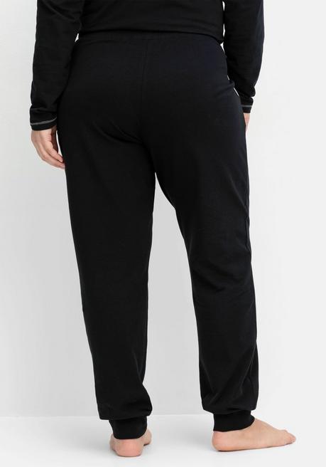Sheego Lange Schlafhose Mit Schmalem Bein Und Kontrastdetails - Schwarz Sheego