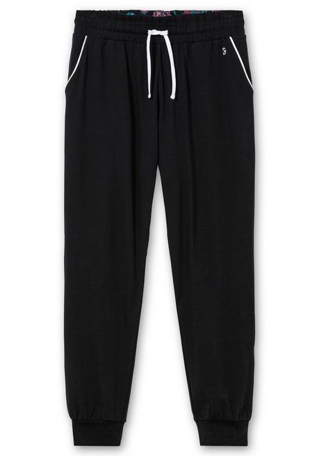 Sheego Lange Schlafhose Mit Schmalem Bein Und Kontrastdetails - Schwarz Sheego