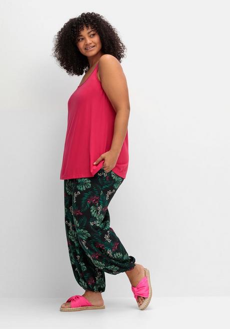 Sheego Lange Sommerhose Mit Gummizug Am Beinabschluss - Schwarz Gemustert Sheego