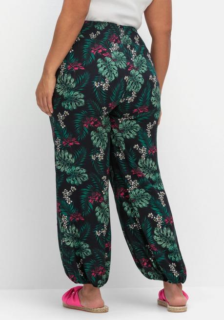 Sheego Lange Sommerhose Mit Gummizug Am Beinabschluss - Schwarz Gemustert Sheego